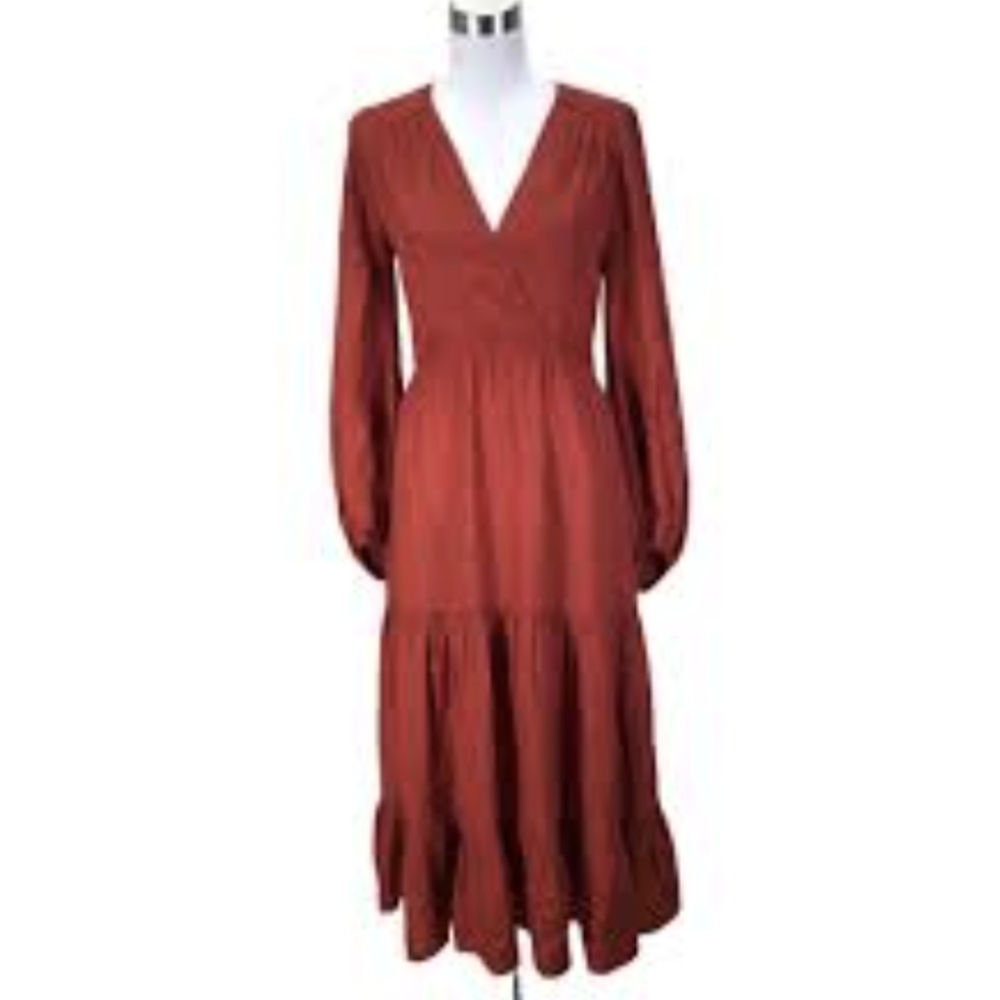 & Other Stories Burgundy Swiss Dot Peasant Dress, Sz 4